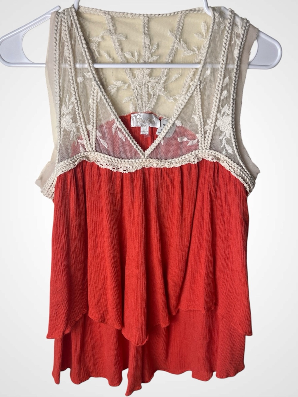 Miss Me Coral Orange Boho Crochet Lace Tank Blouse